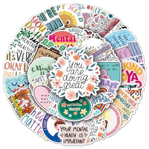 100pcs Mental Health Stickers for Water Bottle Mental Health Matters Awareness Therapist Waterproof Vinyl Decal for Kids Adult Girl Laptop Skateboard Phone Notebook Guitar(Positive Affirmation)
