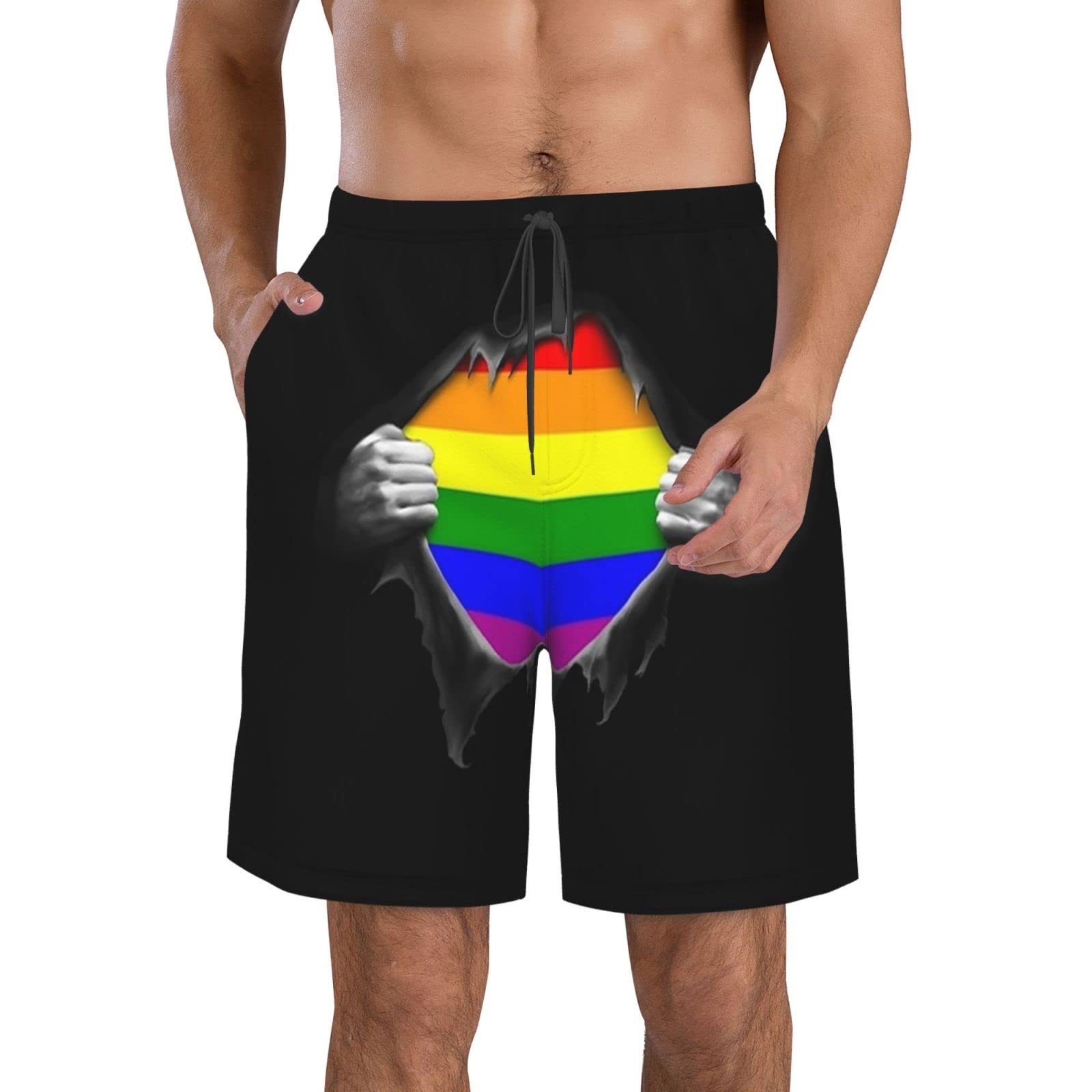 Lsjuee Rainbow LGBT Pride Gay Pride Men Bathing Suit Swim Trunks Quick Dry Beach Shorts Swimming Shorts
