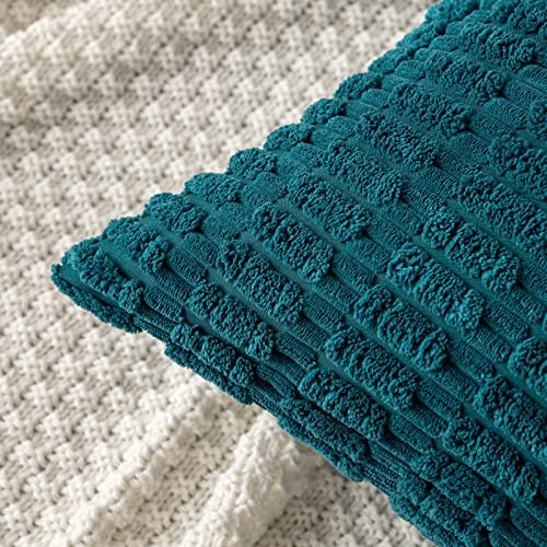 MIULEE Pack of 2 Cushion Covers 45x45 cm Corduroy Malachite Blue Square Decorative Throw Pillow Covers 18x18 Inch Boho for Living Room Sofa Bedroom - Image 2