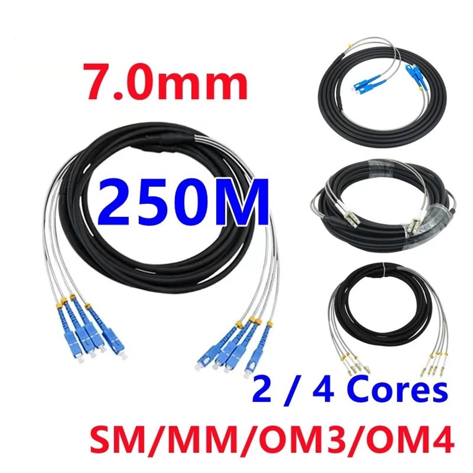 Câble de connexion fibre optique 2C 4C pour extérieur CPRI 250 m SM OM3 OM4 OM2 LC SC FC ST 2 cœurs 4 cœurs monomode FTTA pont (2 cœurs SC-SC SM)