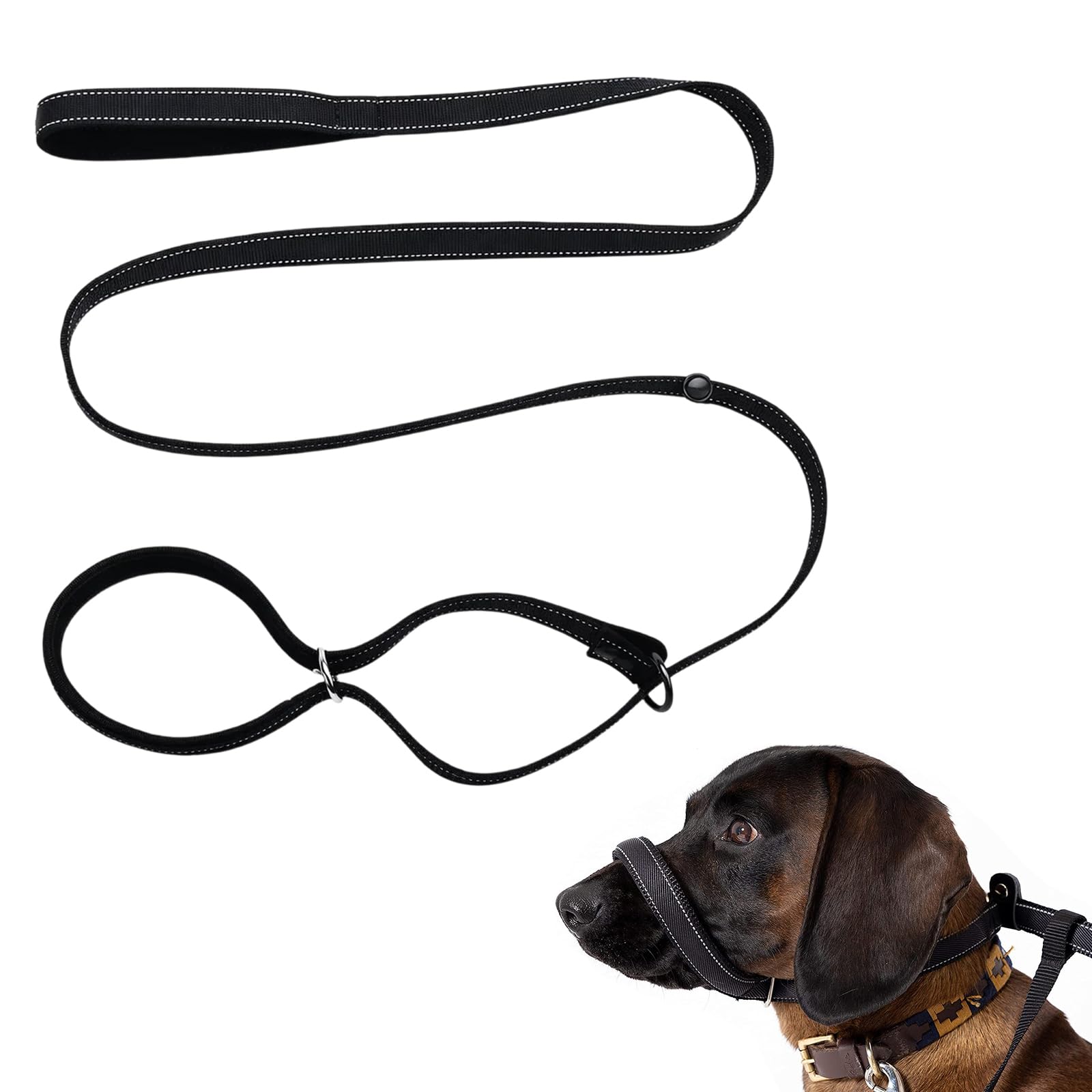 Wvbzf Figure of 8 Dog Lead, Anti Pull Dog Lead, Black Design with Integrated Muzzle Function, One Piece Construction for Active Pet Owners