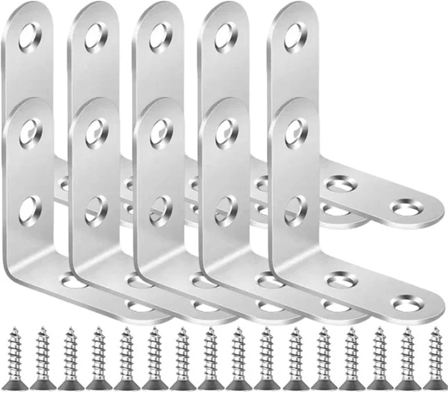 L Brackets Stainless Steel with Screws Cabinet Corner Brace Joint Fastener Wood Screens Shelf Furniture Hardware(10set-16x40mm)