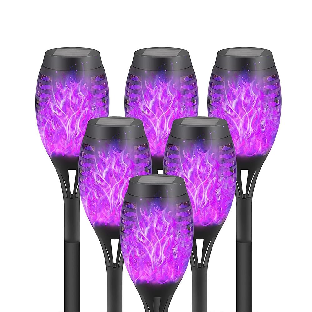 Mateju 6pcs Garden Lights, 12 LED Solar Lights Outdoor, IP44 Waterproof Garden Ornaments for Pathway Lighting Yard Lawn Landscape Patio Decoration (Purple Flame)