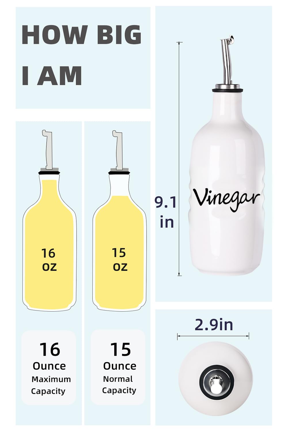 Farmhouse Öl- und Essigspenderflaschen-Set, Keramik, perfekt für die Aufbewahrung von Öl und Essig, 473 ml, Weiß