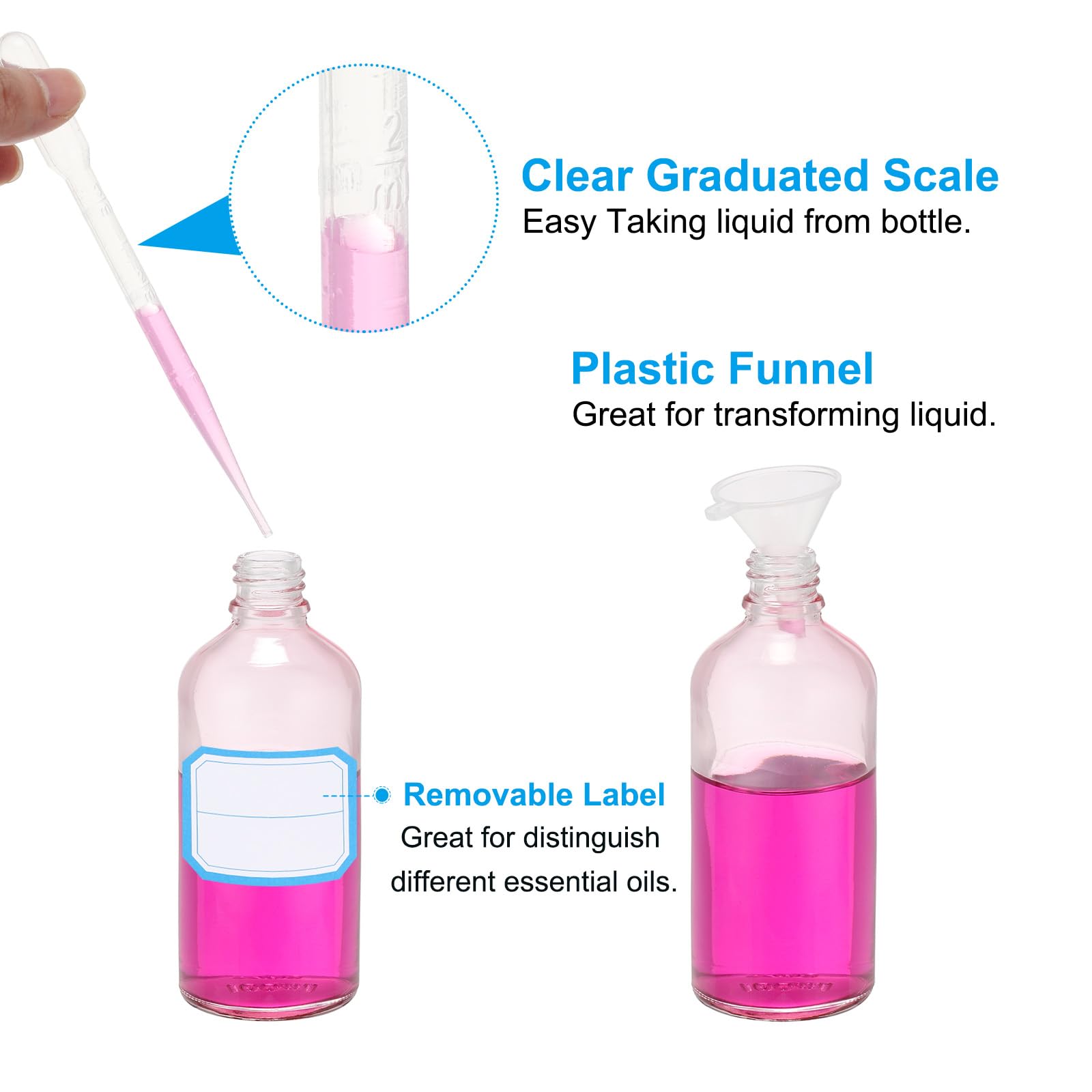 PATIKIL Frasco Gotero De Vidrio De 50ml, 50Pcs Frasco Gotero Antifugas Para Aceites Esenciales Muestras De Líquido Perfume Contenedor Con Pipeta Embudo Etiqueta Para Almacenamiento.