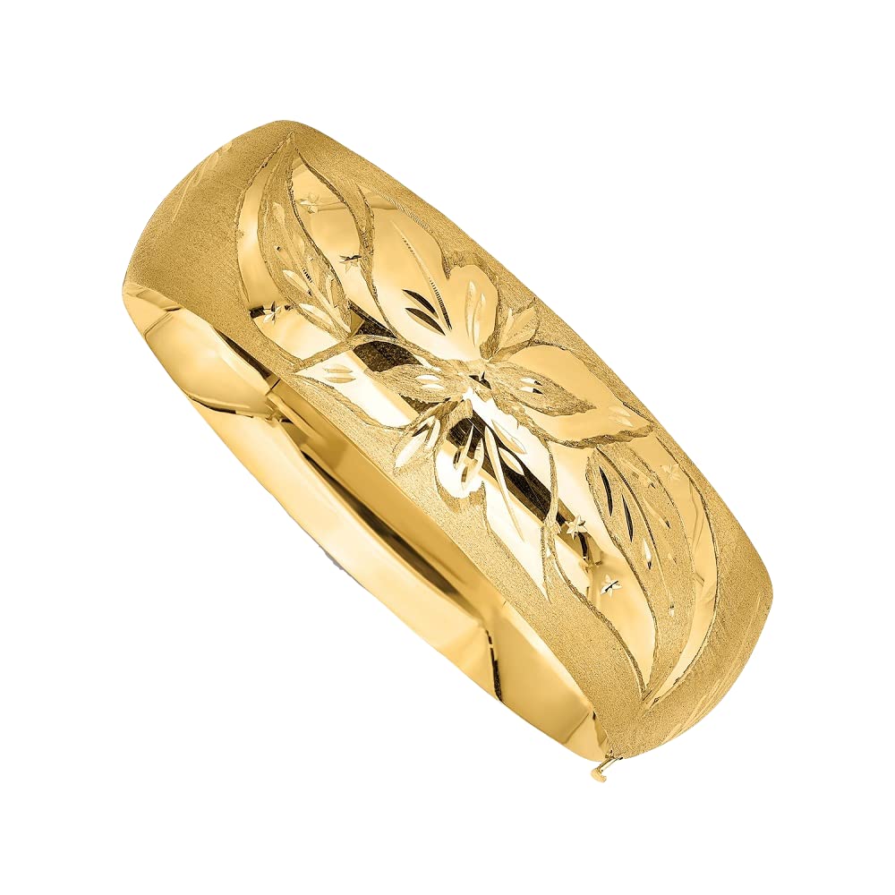 Roy Rose Jewelry Gold Bangle Bracelets -Floral Florentine Design - 14K Gold - Hinged - 5mm 6mm 8mm
