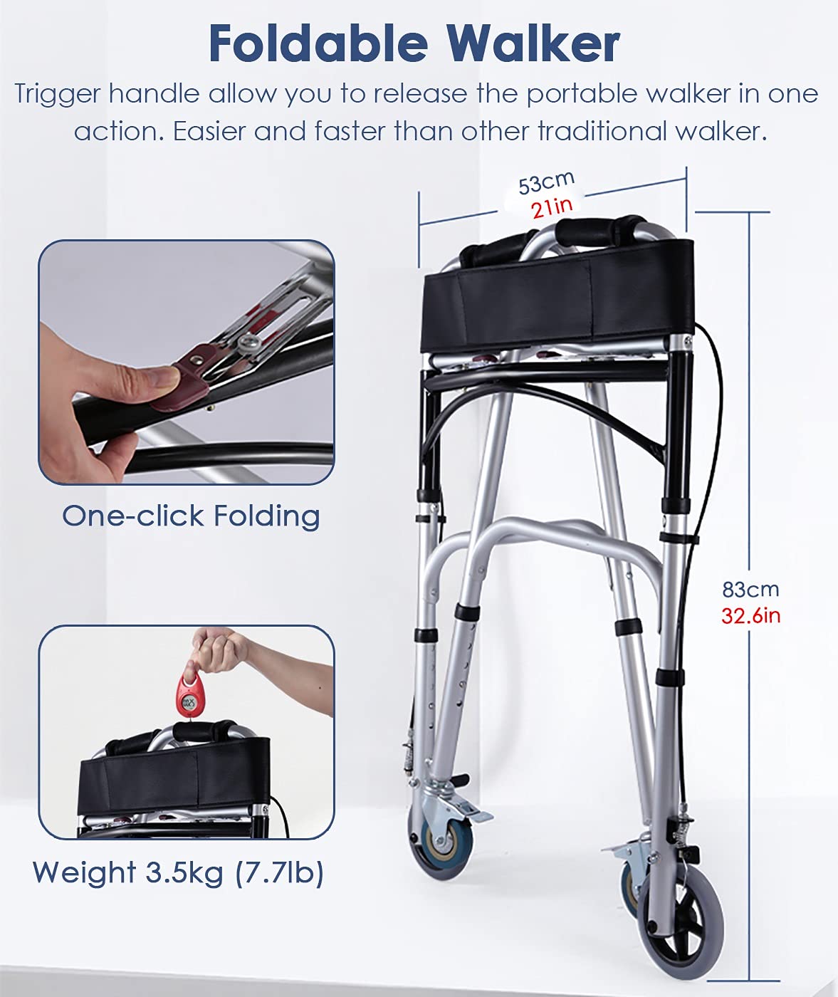 Składany Chodzik Typu Rollator Chodziki Typu Rollator, Aluminiowy Pomocnik Do Chodzenia Z Hamulcem I Kółkami, Lekki Standardowy Chodzik Medyczny Dla Seniorów I Dorosłych (Chodzik + Siedzisko)