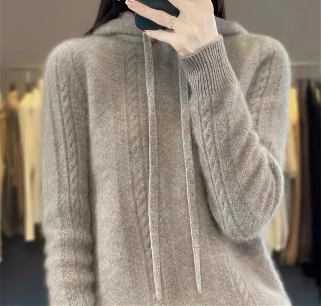 Maglione da donna autunno e inverno lavorato a maglia con cappuccio casual lana manica lunga ufficio donna pullover top