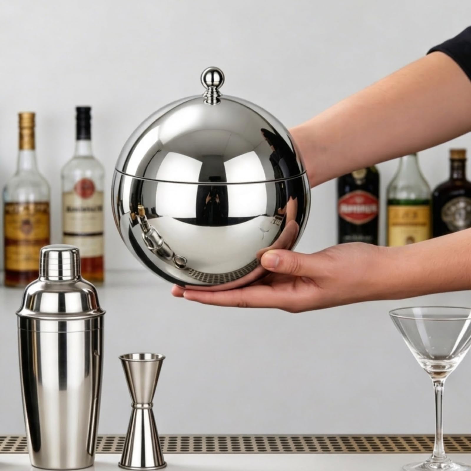 Secchiello Ghiaccio Sferico Isolato Portaghiaccio in Acciaio Inox Compatto per Ristorante, Glossy