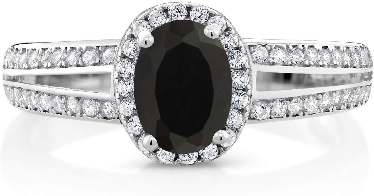 Gem Stone King Gemstone Birthstone Halo Ring For Women | Oval 7X5MM | 925 Sterling Silver | Wedding Engagement Anniversary Promise Ring | Size 5, 6, 7, 8, 9