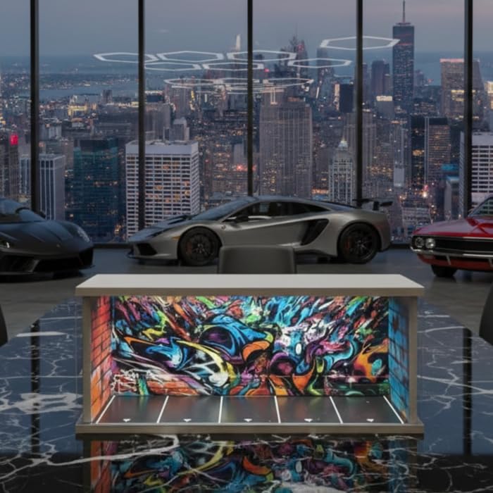 Image of Art Monk Premium Luxury Car Diorama Display Case with LED Lighting | Graffiti Garage Theme | Wooden Diecast Car Display