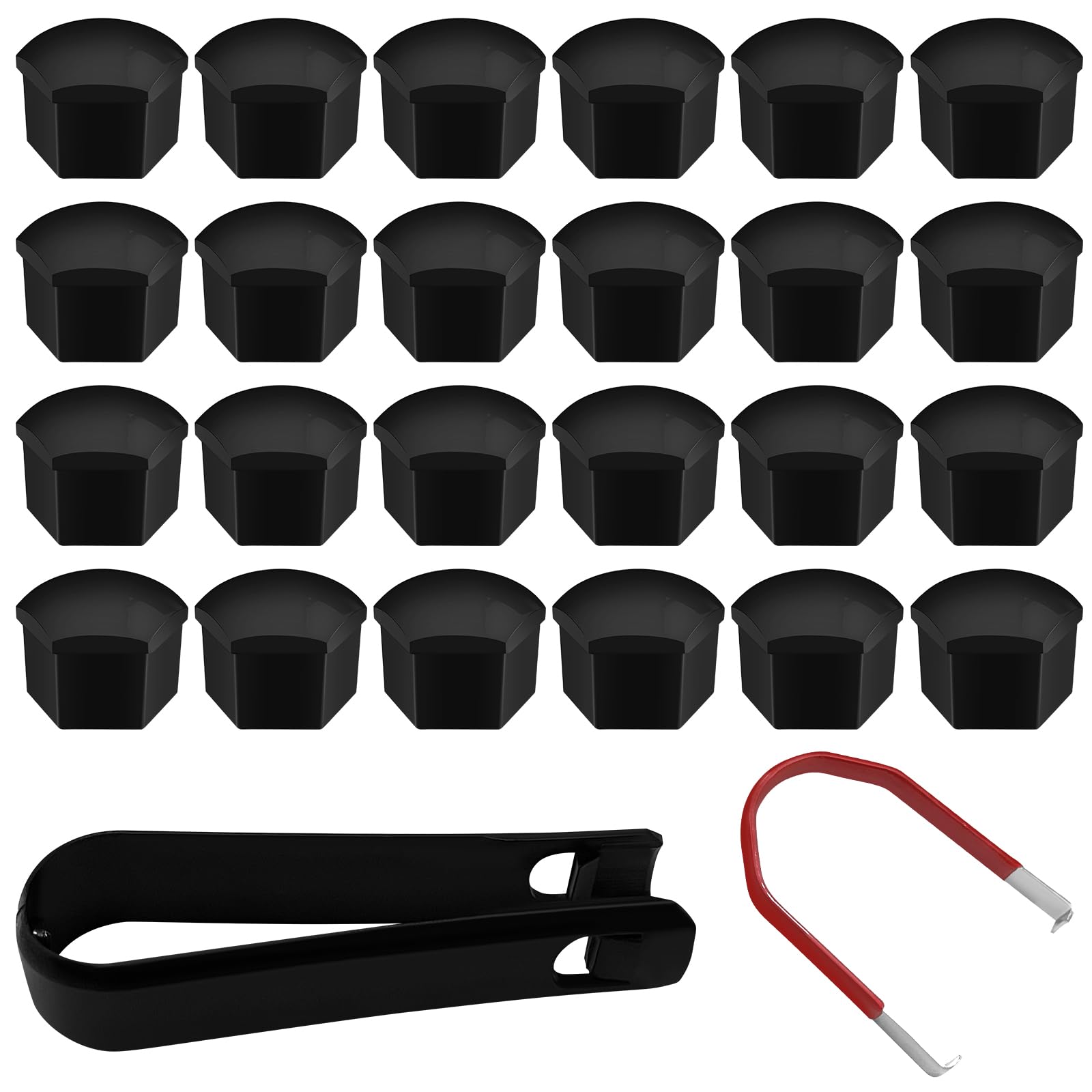 24 Pezzi Copribulloni Auto 17mm Universali Tappi Copridado Ruota Nero con Attrezzo Rimozione