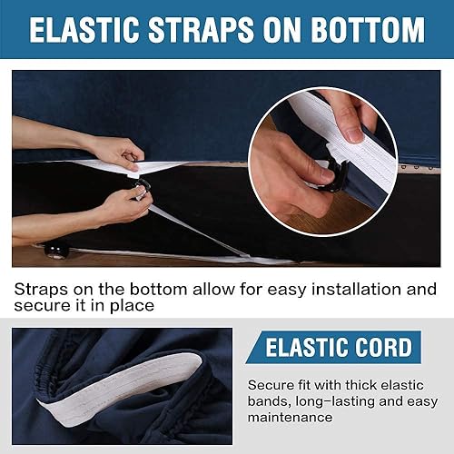 Miniatura 3 de H.VERSAILTEX Fundas elásticas de terciopelo para sofá de 3 y 2 cojines (72-96 pulgadas, 58-72 pulgadas, azul marino)