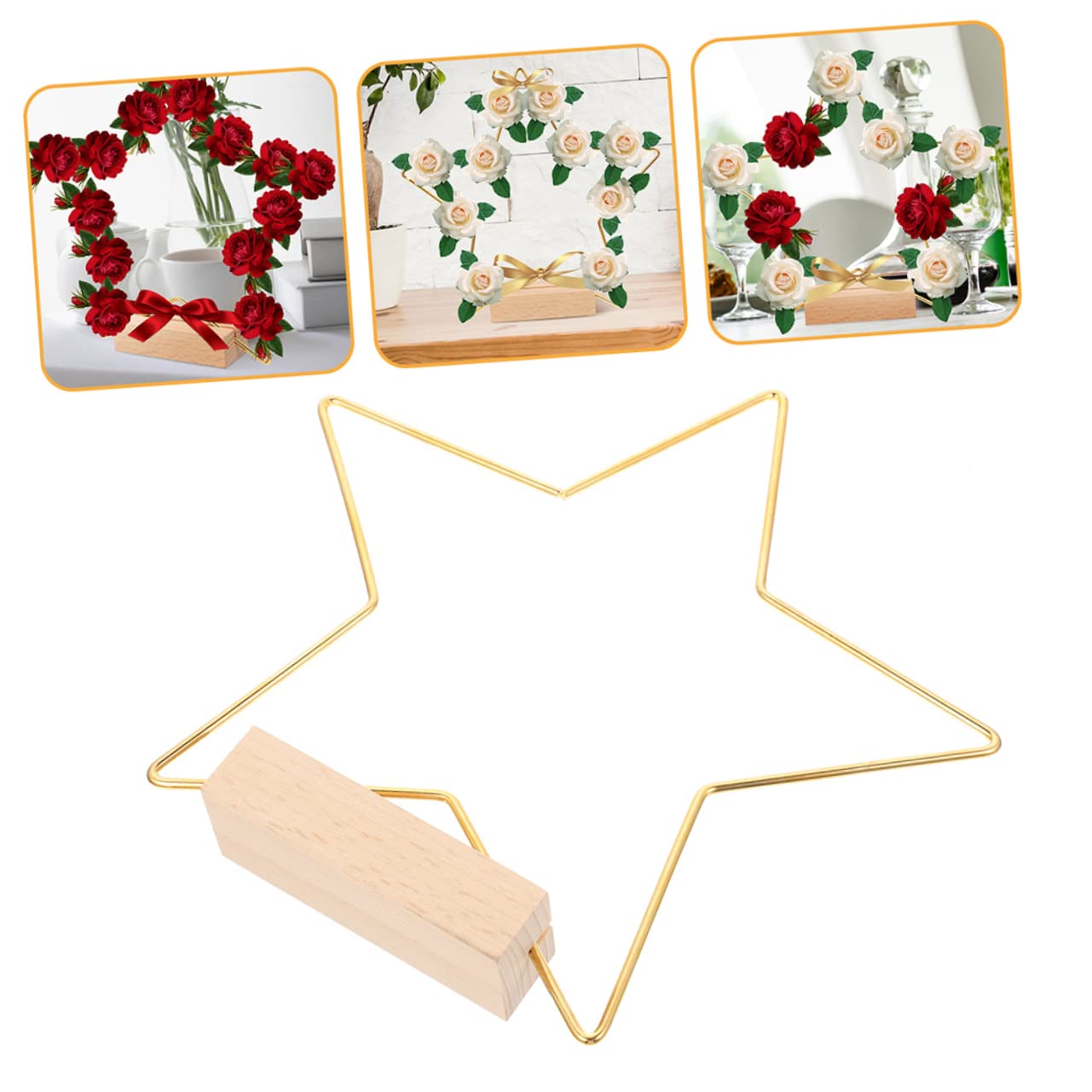 Abaodam 6juegos Decoración De Mesa De Estrellas De Metal De Aros Dorados Con Base De Madera Para Bodas y Fiestas Para Manualidades y Centros De Mesa