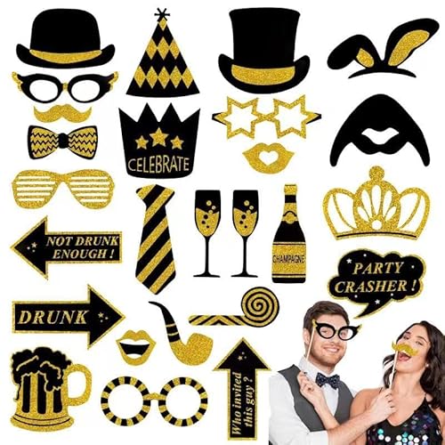 26 Piezas Photo Booth Props, LMSHOWOWO Foto Props de Fiesta, Accesorios Photocall, Mixta de Sombreros, Copa de Vino, Accesorios de Cabina de Foto, para Bodas Cumpleaños Decoración De Fiestas, Unisex Cover