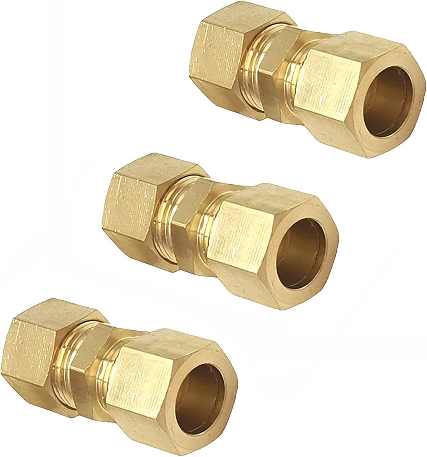 3 Pcs 1/2" Solid Compression Fittings, 1/2" OD x 1/2" OD Compression Couplings for Water Fuel Liquid Gasoline Oil Air and Vacuum Lines System