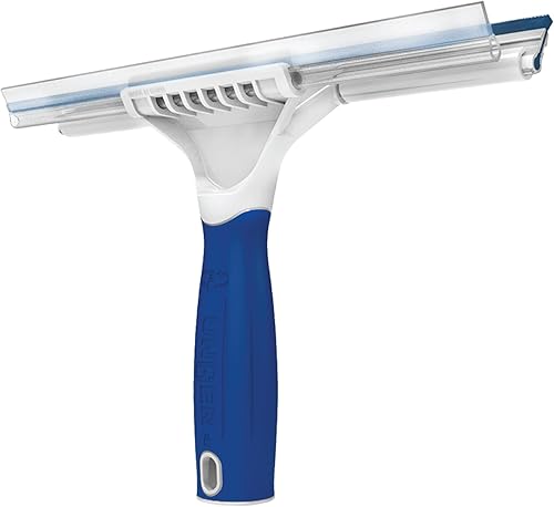 Unger Escobilla de ducha profesional de vidrio y azulejos de 10 pulgadas, compatible con postes roscados estándar, escobilla de baño 2 en 1,