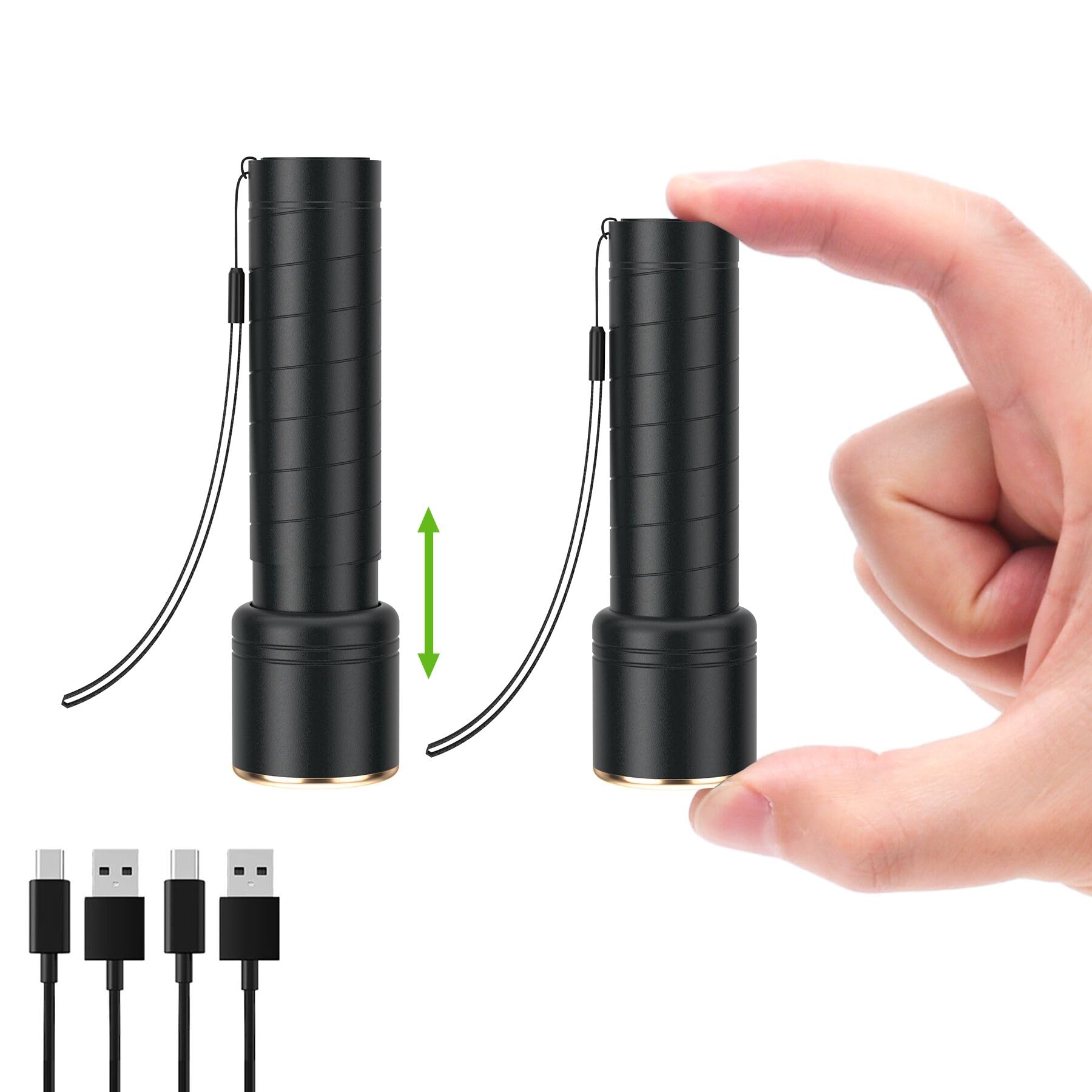 SEVENKA 2 Small Rechargeable Flashlights USB-C, 4.1in Zoomable LED Flashlight High Lumen, Compact, Powerful, Portable LED Torch, Pocket-Size Bright Tactical Flashlight for Emergency, Camping, Hiking