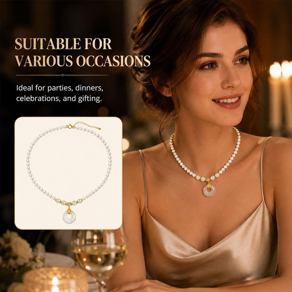Collana Di Perle Cinese, Con Ciondolo In Giada Di Hetian