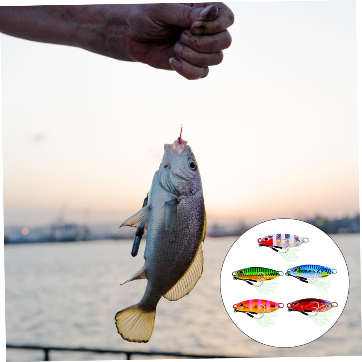 TOYANDONA Señuelos de Pesca Forma de Pez de Metal Reflectantes para Pesca al Aire Libre Sistema de Transferencia de Gravedad, Pack de 5 Piezas