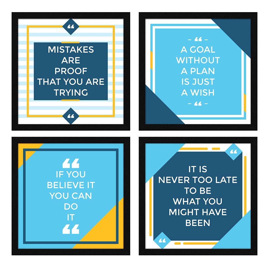 ArtX Paper Motivational Quotes You Can Do It Wall Art Painting, Framed Paintings For Home Office Decor 20 X 20 inches (Combined), 10.0 X 10.0 each, Multicolor Posters With Frame, Set of 4