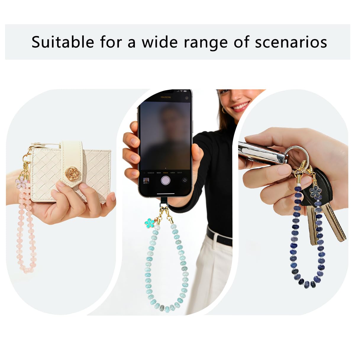 VICHUNHO Beaded Phone Wrist Strap, Cellphone Lanyard with Tether Tab, Cute Cell Phone Wristlet Bracelet for Women Girls — view 5