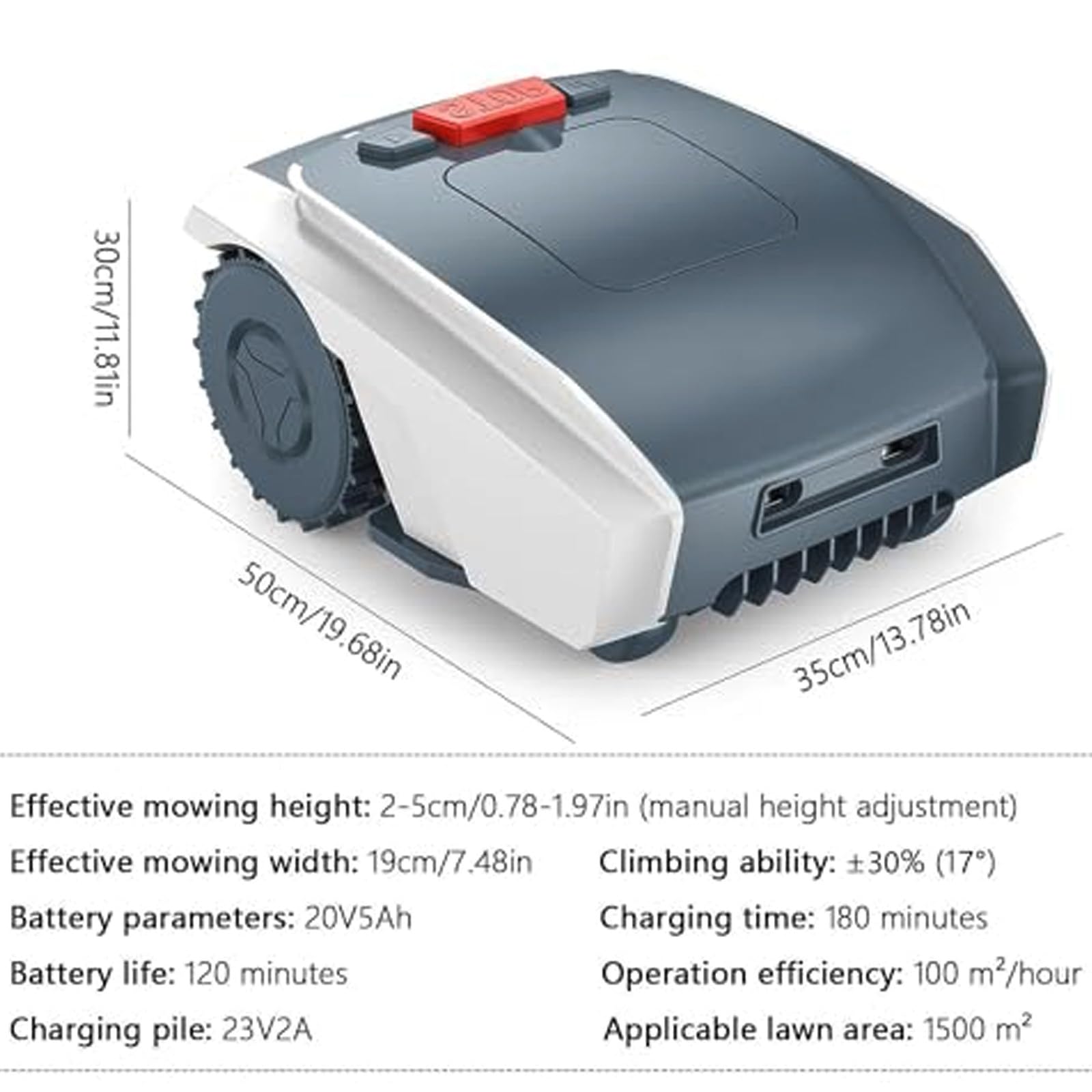 Cortes RobóTicos De CéSped De CéSped hasta 1500 M² Maging Ultra Silencioso, Altura De Control De Control De La AplicacióN De CéSped AutomáTica 20-55 Mm/Ancho 19 Cm/Impermeable,Grey