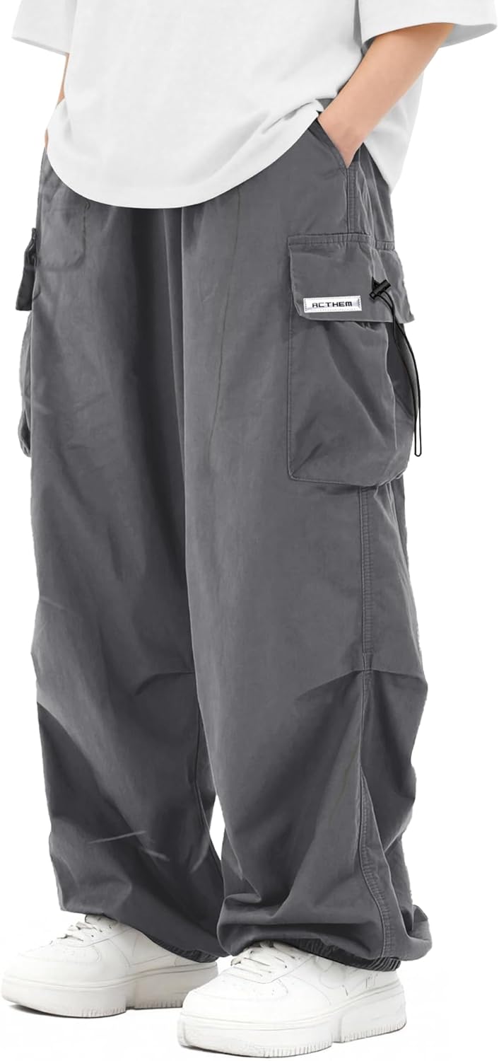 PLEPAN Mens Baggy Cargo Pants Loose Fit Casual Parachute Pants Elastic Waist Drawstring Streetwear Joggers Sweatpants - Image 3