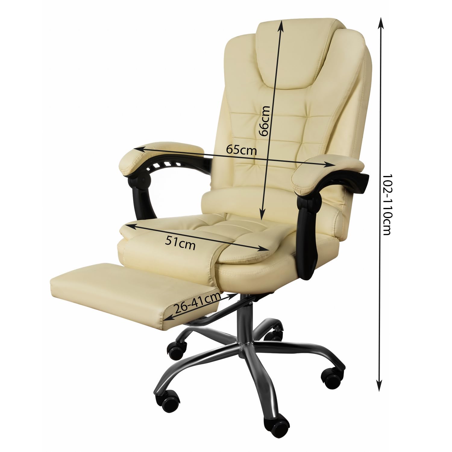 Krzesło biurowe, fotel szefa, ergonomiczny mechanizm przechylania, podnóżek ze sztucznej skóry, 130 kg, beżowy 23287