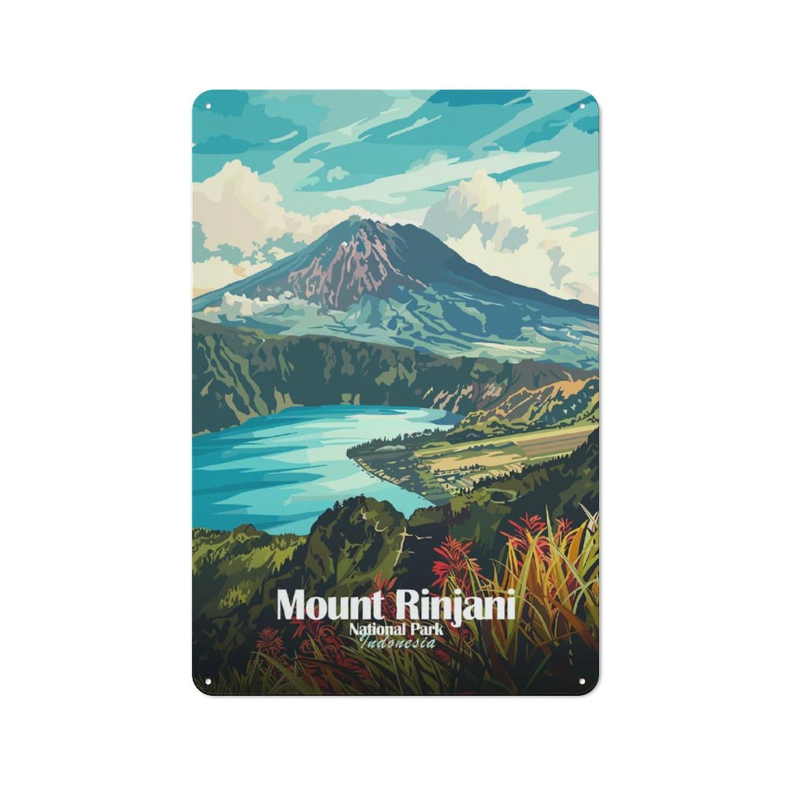 Mount Rinjani National Park Classic Metal Wall Decor 30x20cm, Metal Wall Plaque for Hobby Room, Office, Lounge Or Living Room