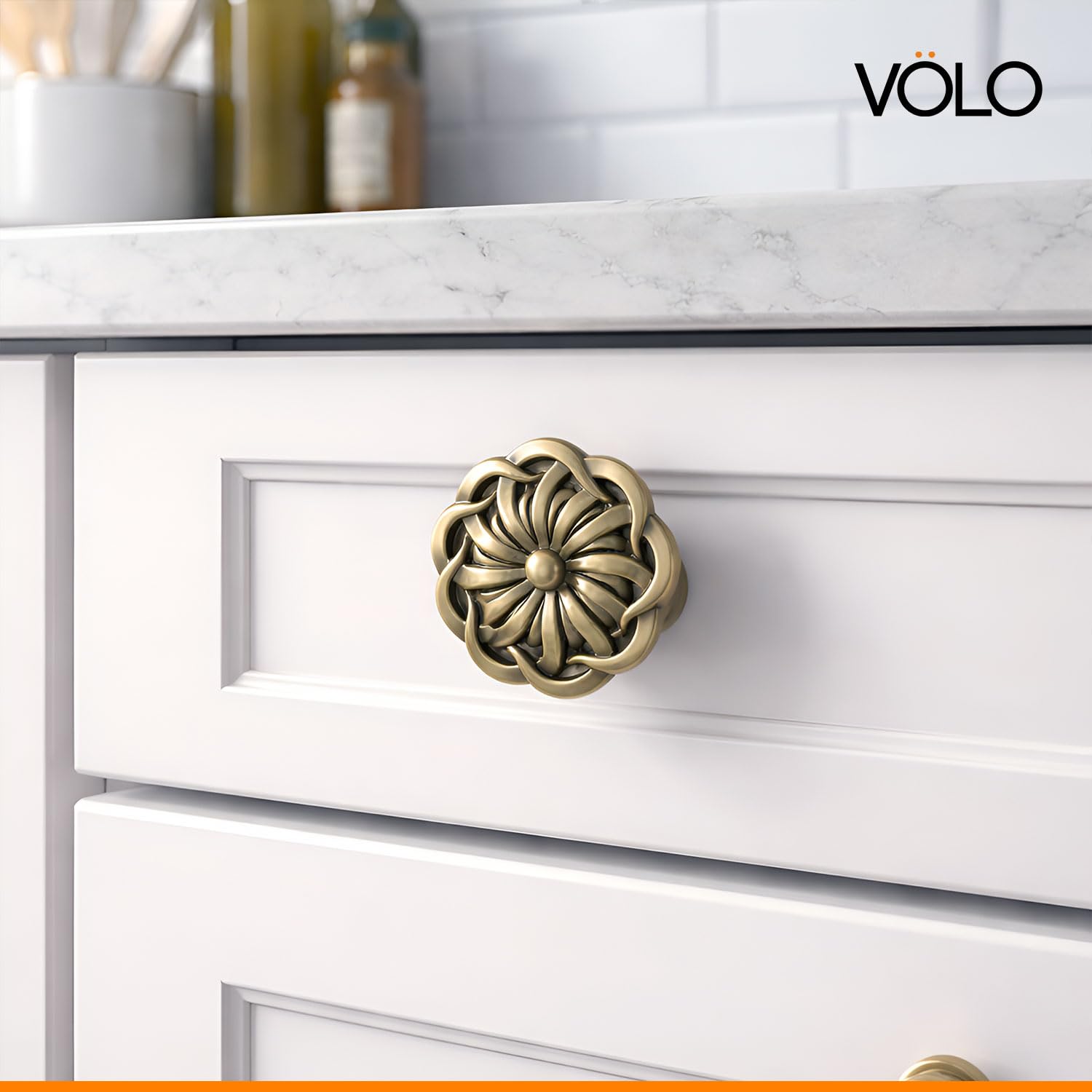VOLO Antique Brass Cabinet Knob Handle β Premium Drawer Knob for Wardrobe Kitchen Cabinets and Furniture, Decorative Knob Handle Pack of 2 3