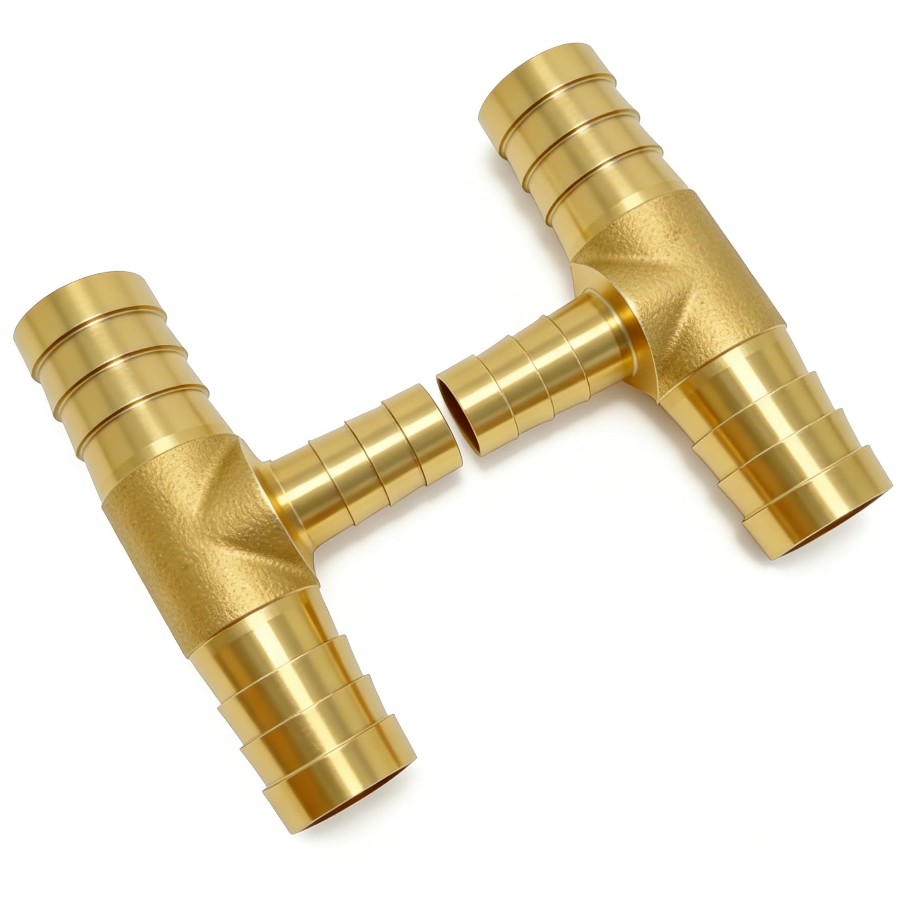 Closmos - 2 reductores en T de latón para manguera, 1/2 pulgada x 3/8 pulgadas de púas x 1/2 pulgadas, conector de 3 vías con 6 abrazaderas de manguera