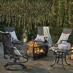 Hykolity 26 Inch Outdoor Fire Pit Square Extra Deep Wood Burning Firepits Large Bonfire with Cooking Grate Poker for Outside Patio Backyard