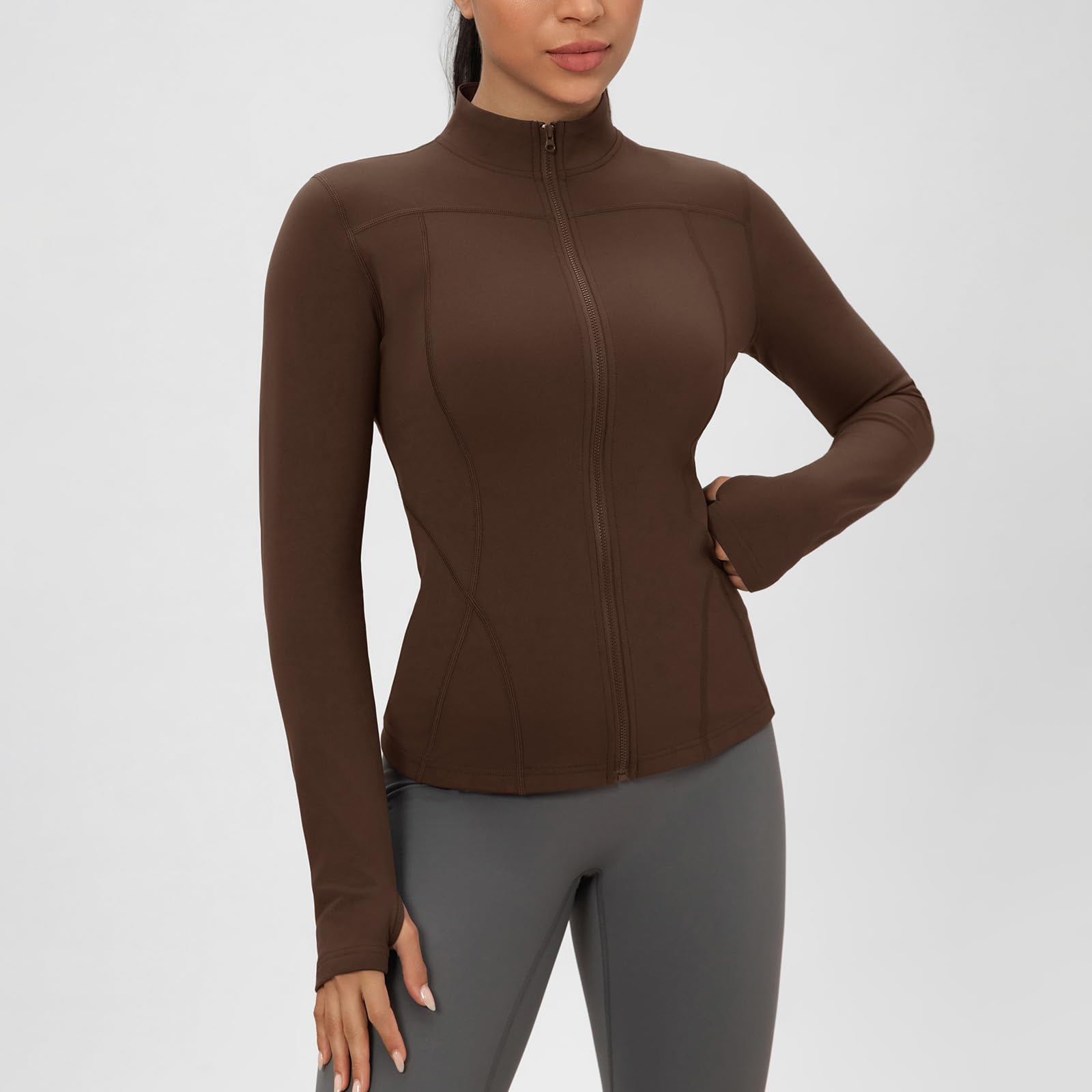Sportjacke Damen Sport Oberteil Langarm Laufjacke Zip Laufshirt Atmungsaktiv Funktionsshirt mit Daumenloch
