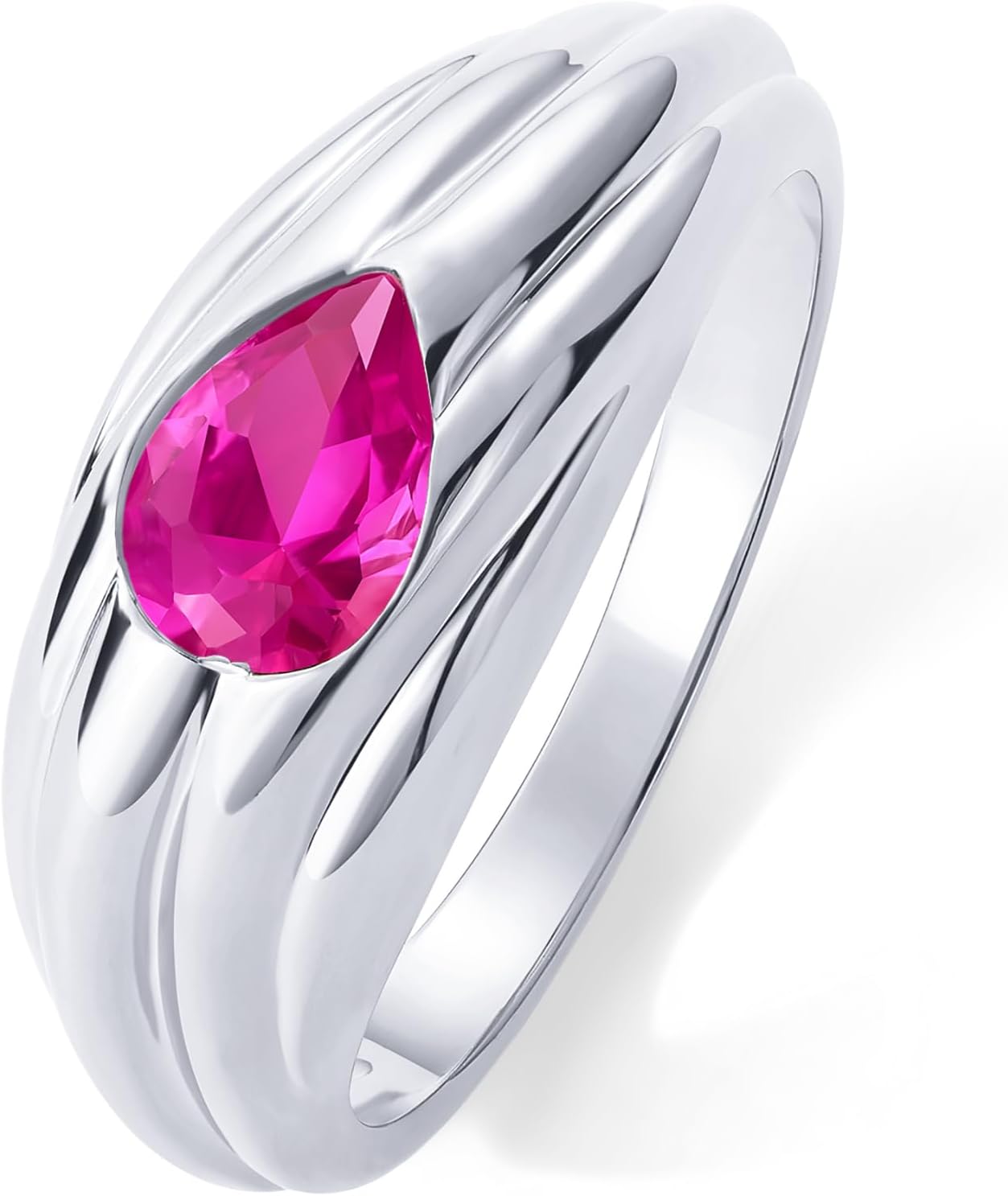 PAVOI 14K Gold Plated Chunky Colored Gemstones Statement Ring for Women | Blue Pink Green Pear Cubic Zirconia Stackable Wave Texture Bands