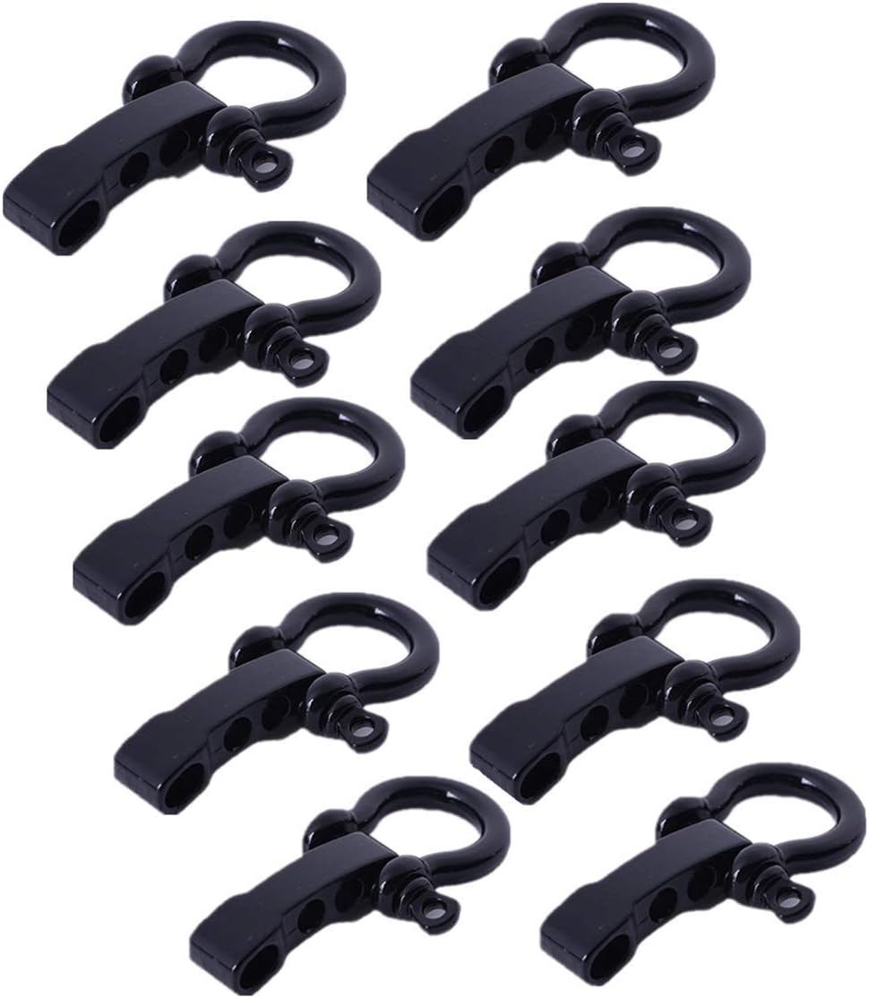 10 Sets Bow Shackle,D Ring Shackle,of Alloy Umbrella Rope Buckle, Adjustable D Shackles Buckle Umbrella Rope Bracelet Buckle U Shape Screw Pin Anchor Shackle,Does Not Fade (Black)