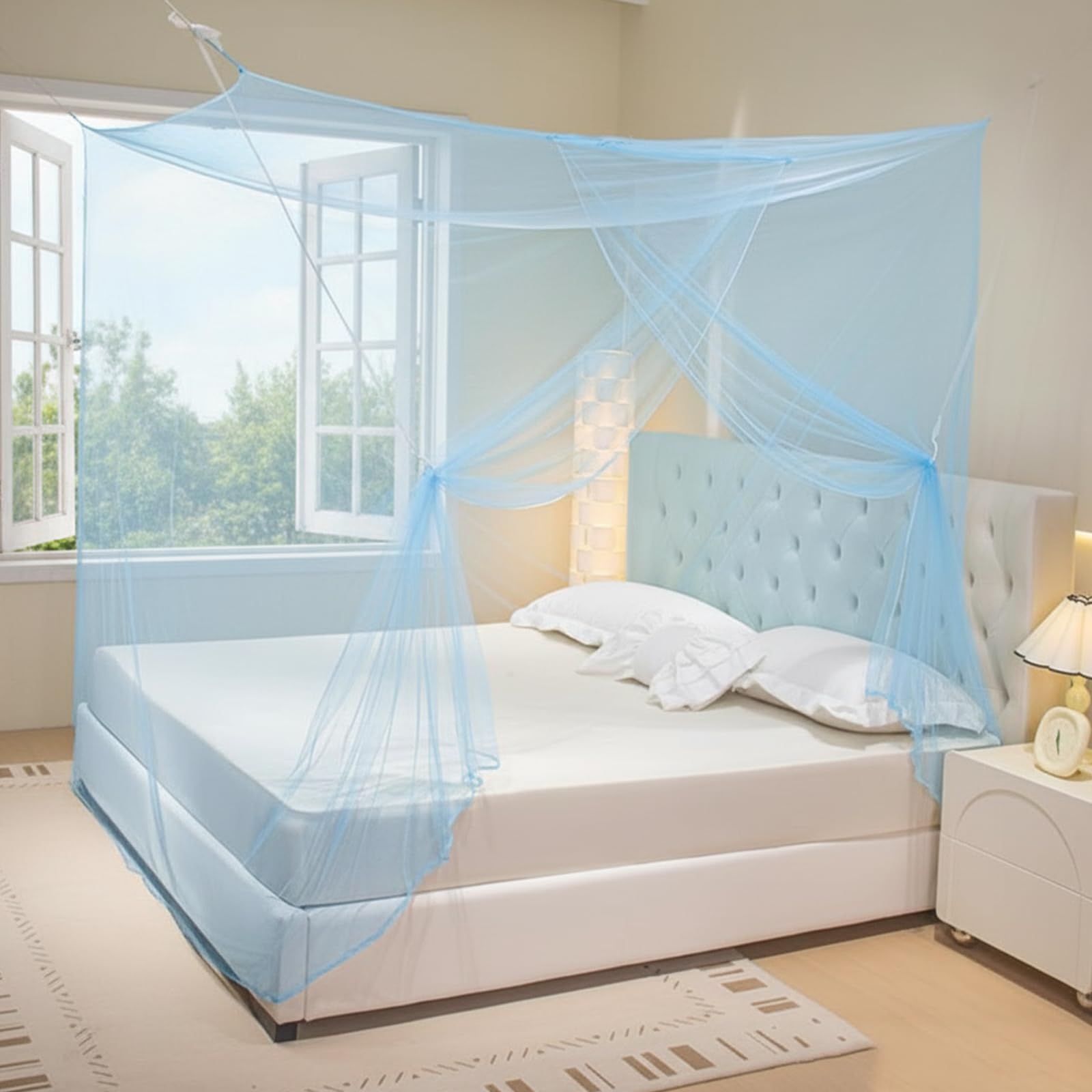 Allbestaye Mosquito Net for Bed, Rectangular Fine Mesh Mosquito Canopy with Single Opening, Lightweight Easy-Install for Bedroom Dorms Camping Travel