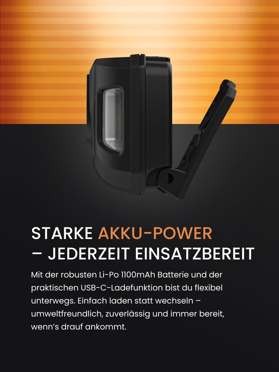 Duracell DH1000R Core lampa czołowa LED, 1000 lumenów, ogniskowana, zasięg oświetlenia 50 m, funkcja czerwonego światła, możliwość ładowania USB-C, bateria litowa, różne tryby oświetlenia