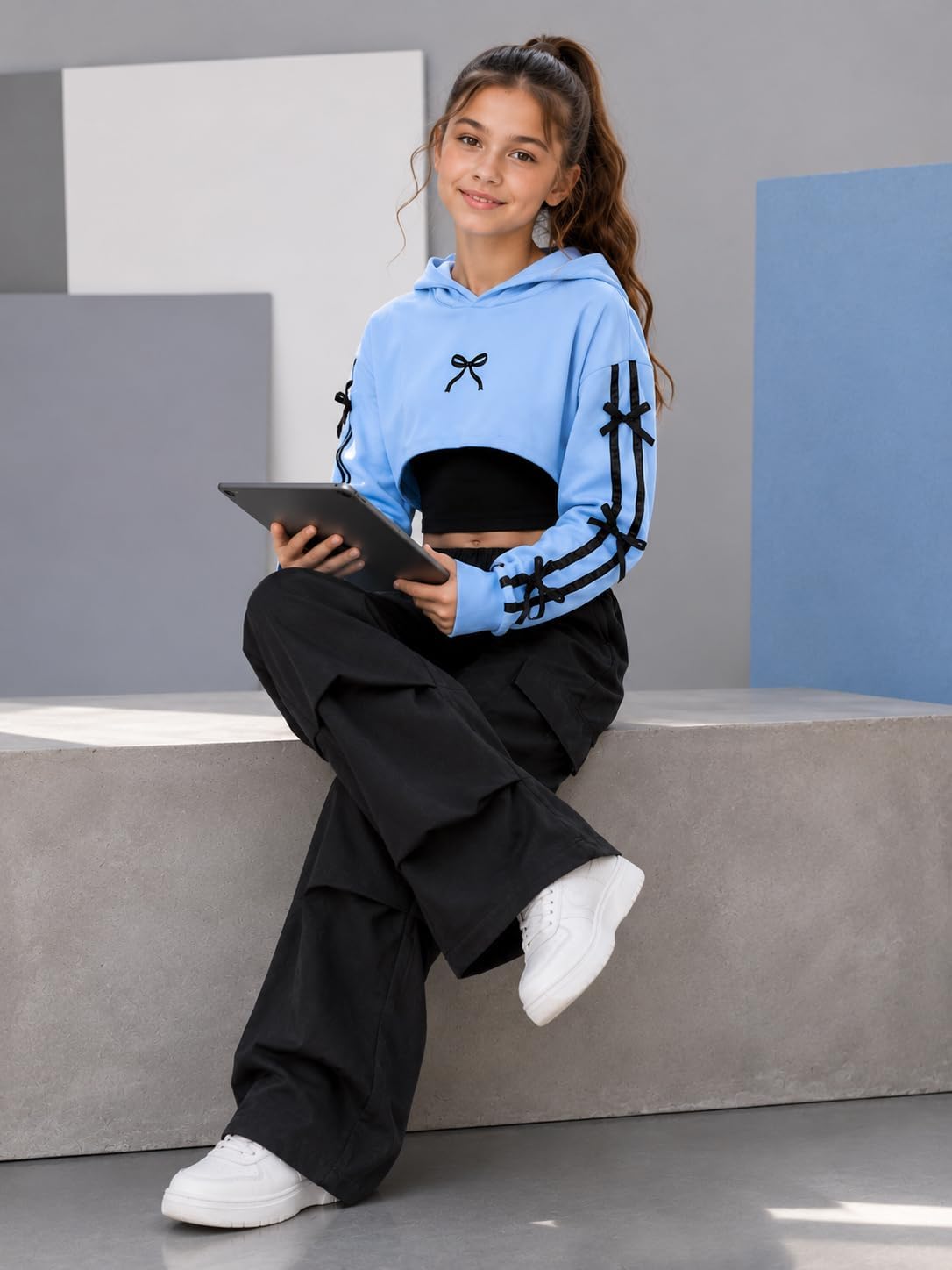 Tween Girls Clothes 3 Piece Cropped Hoodie + Cami Top + Cargo Pants Fall Spring Cute Outfits Size 7-14Y