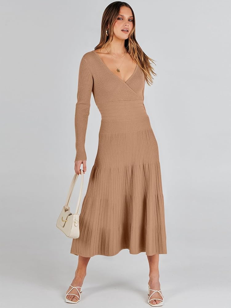 ANRABESS Womens Wrap Midi Sweater Dresses Long Sleeve V Neck ANRABESS Womens Wrap Midi Sweater Dresses Long Sleeve V Neck