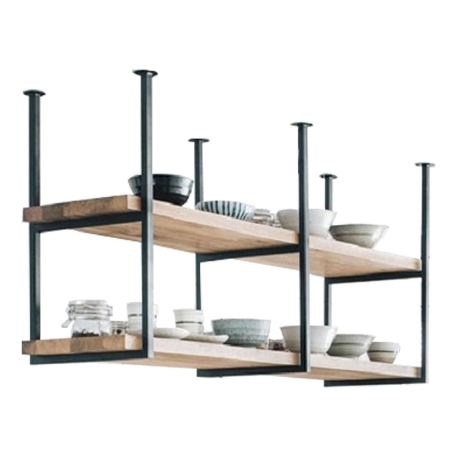 Étagère Flottante en Bois et Métal Noir Épuré pour Cuisine et Salon