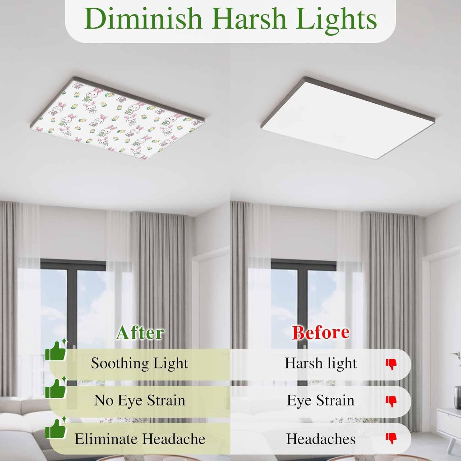 2x4 ft Fluorescent Light Cover for Ceiling Spring Easter Cartoon Rabbit Tulip Magnetic Light Filters, Cute Bunny Eggs Ceiling Lampshades for Home School Office 4Pcs