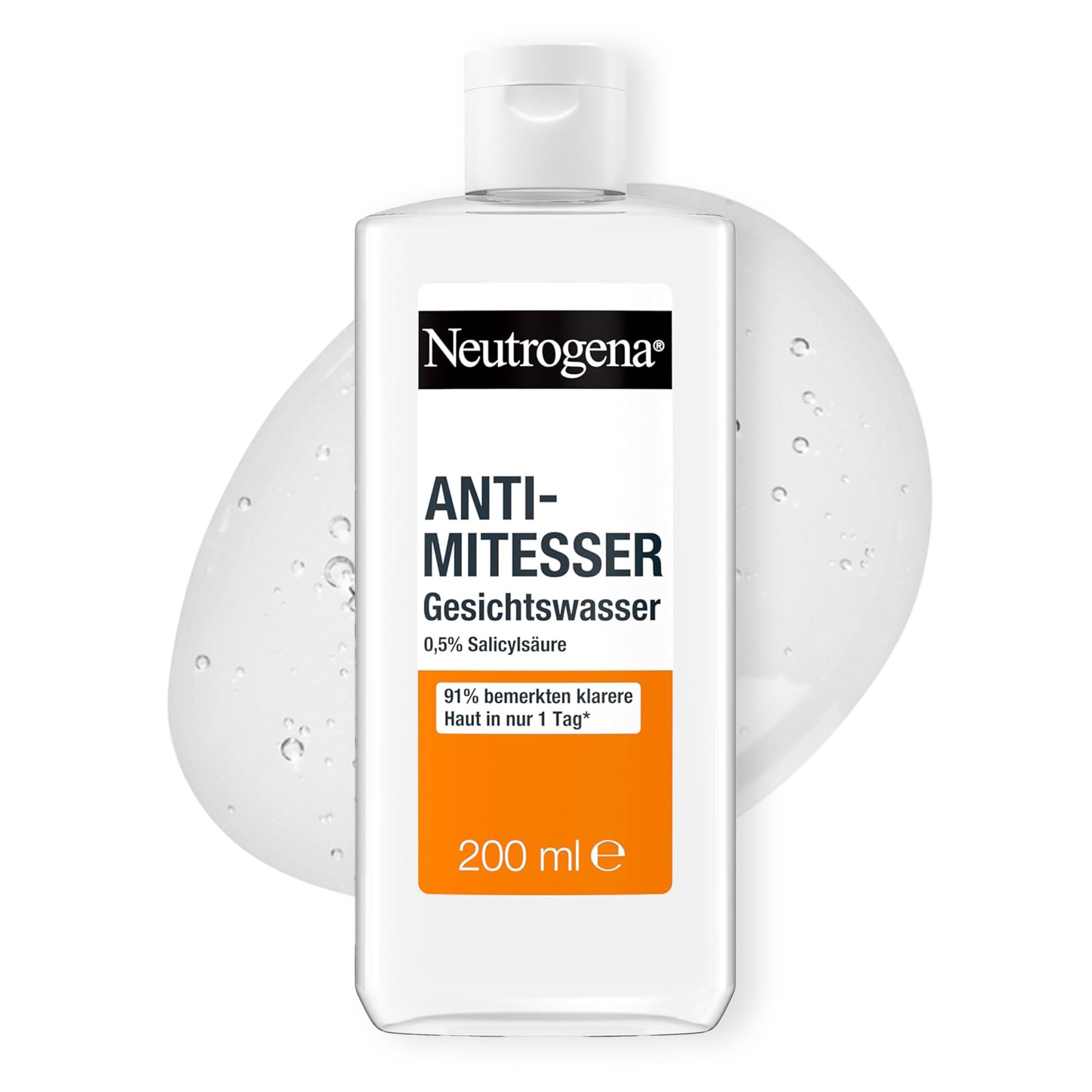 Neutrogena Anti-Mitesser Gesichtswasser 200 ml, sanfte Gesichtsreinigung mit 0,5Prozent Salicylsäure,milde Gesichtspflege, reduziert wissenschaftlich erwiesen das Auftreten und die Größe von Mitessern