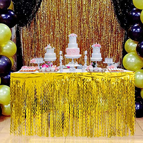 Leegleri Plastic Metallic Foil Fringe Table Skirt Tinsel Curly Willow Party Table Skirt Banner For Mardi Gras Party thumb #2