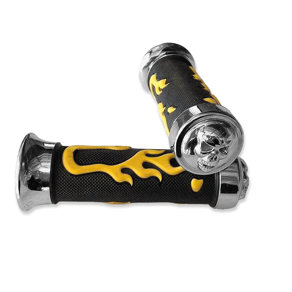 WATERCRAFT Flame Gel Style Thick Wall Grips Skull Yellow Compatible with ATV Quad WATERCRAFT BOMBARDIER Jet SKI Recon Rincon Brute Force Prairie (7/8"