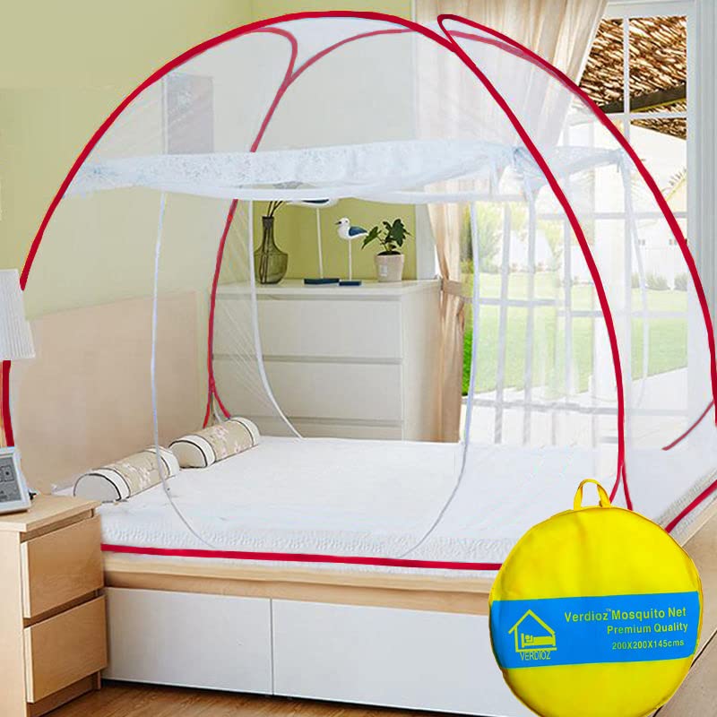 VERDIOZ WITH DEVICE Double Bed Mosquito Net Machardani, Foldable Poly Cotton King Size Mosquito Net, Corrosion Free Steel Wire, 30 GSM Bright White Net with Saviour Kit -(200X200X145 Cm, RED) (B07T23LF7F) Amazon Price History, Amazon Price Tracker