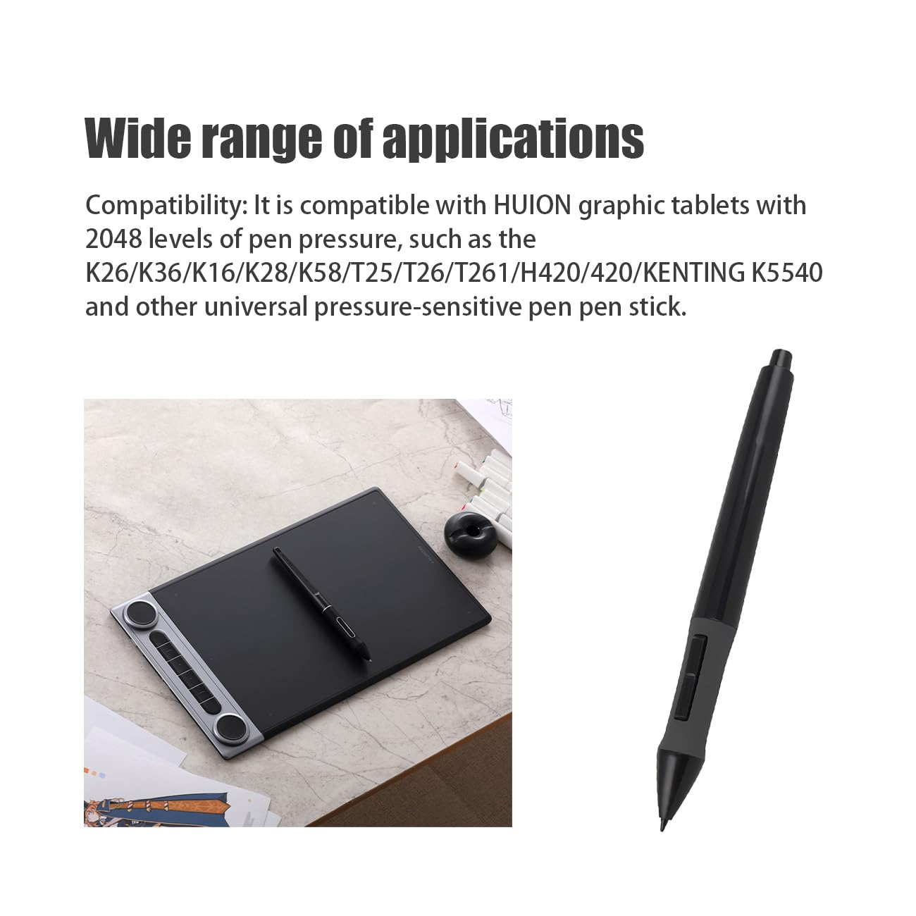 Penna sensibile alla pressione per HUION PEN68 penna digitale con 2 pulsanti laterali programmabili 2048 livelli per HUION H420 Tablet grafica PCS
