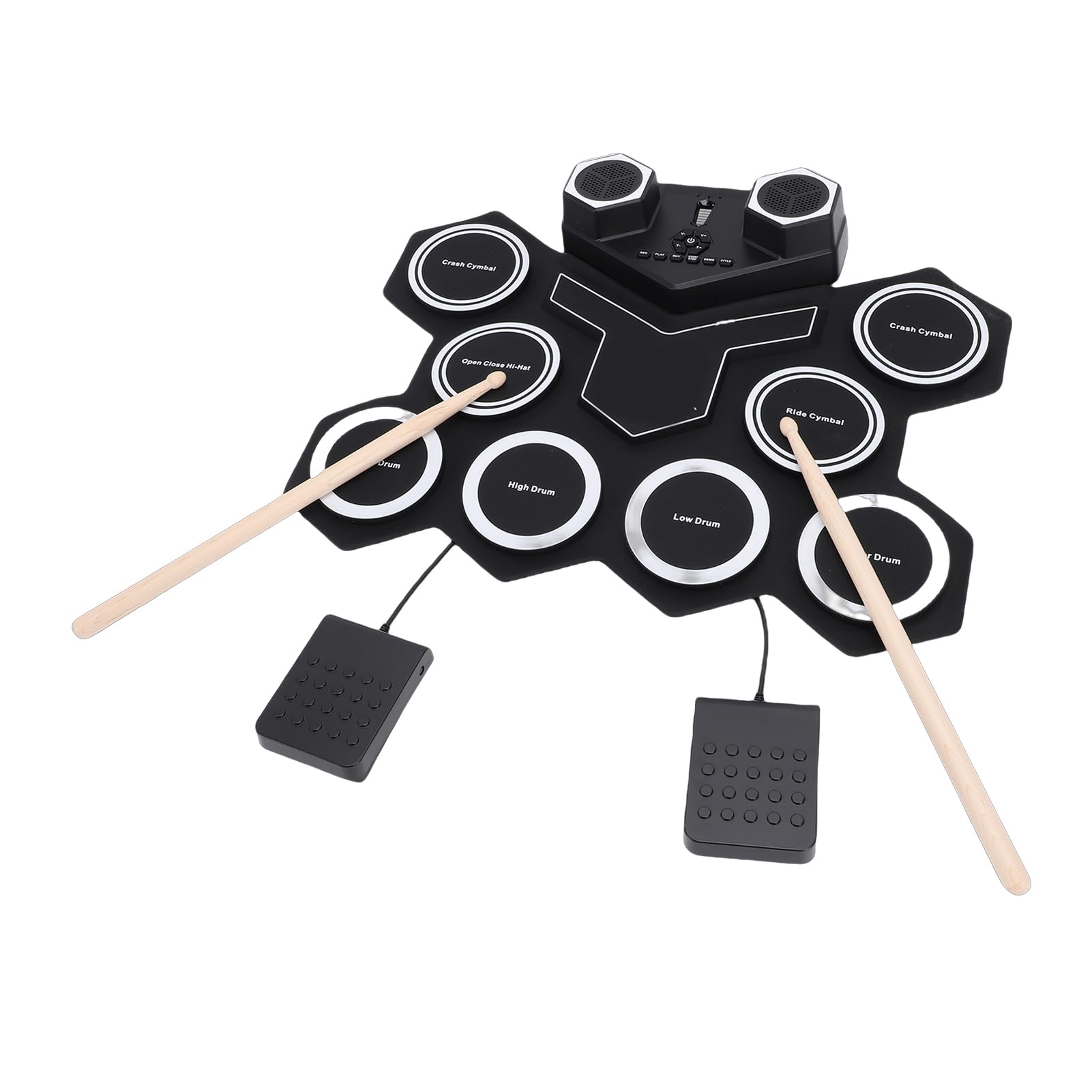 Jeffergarden Elektronisches Schlagzeug-Set, Tragbares Silikon-Pad mit 2 Pedalen und Sticks, Zwei Lautsprechern, Ideal für Kinder und Anfänger Zum Üben