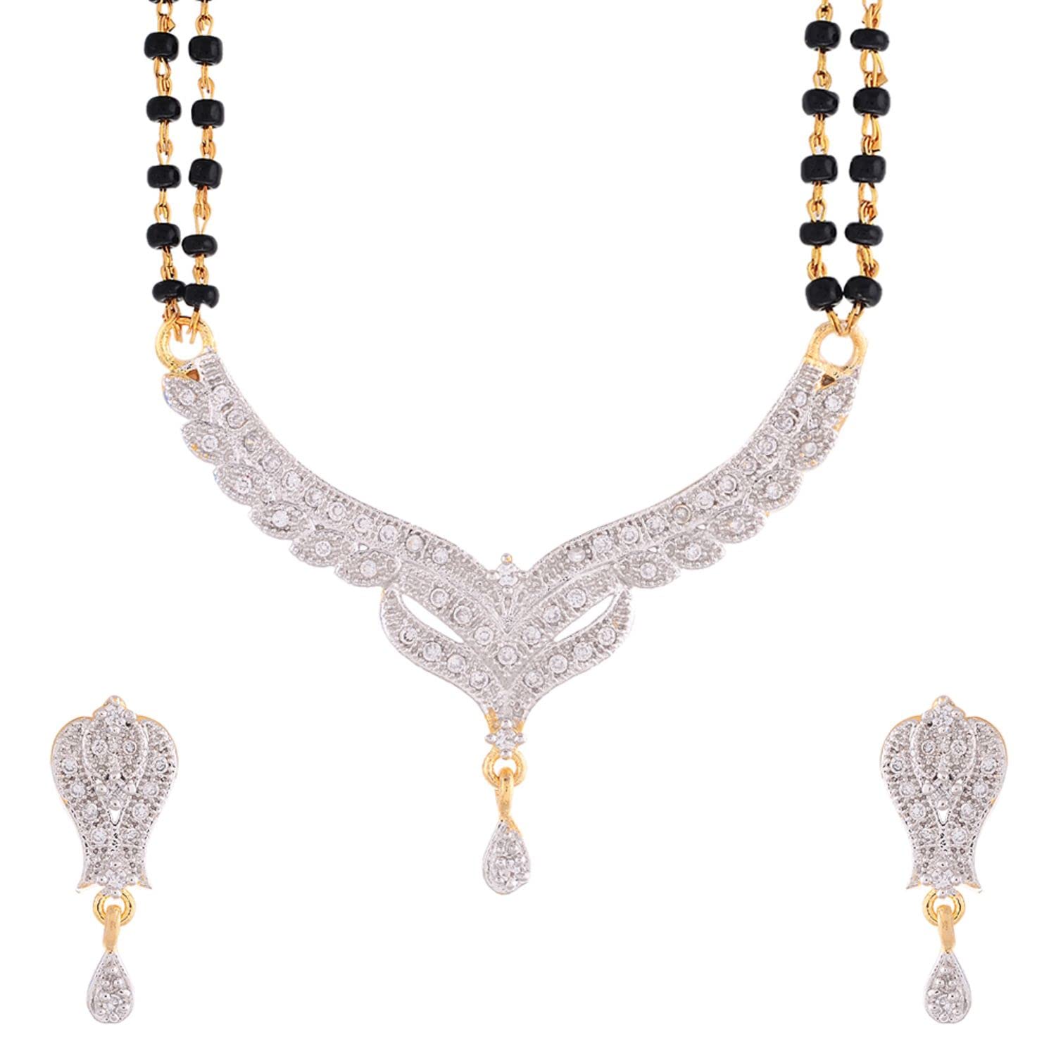 KENNICE Mangalsutra American Diamond Leaf Style Gold-Plated Jewellery with Earrings For Women (B077F49W37) Amazon Price History, Amazon Price Tracker
