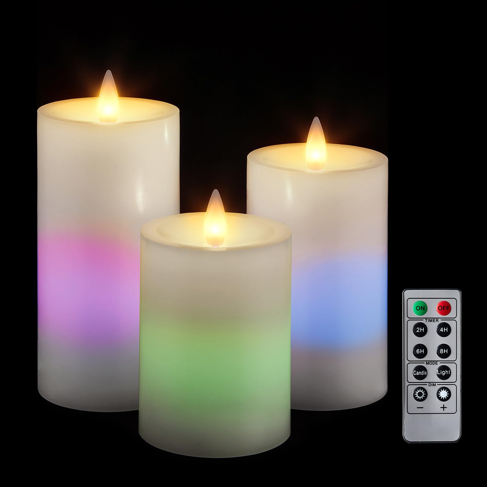 3x Bougies LED / Bougies Piliers Changeant De Couleur Avec Télécommande